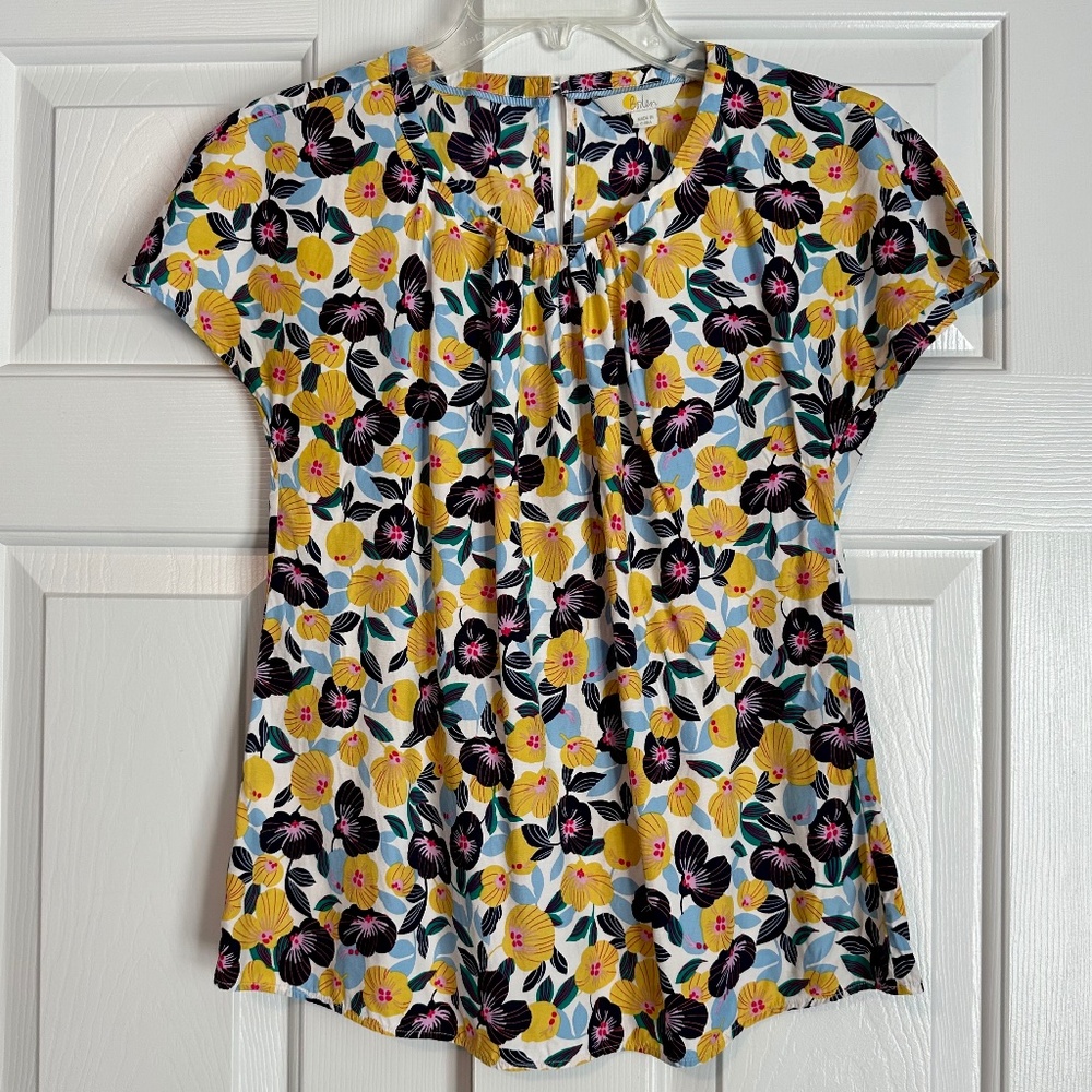 Boden Ravello top in navy/yellow floral print size 4P